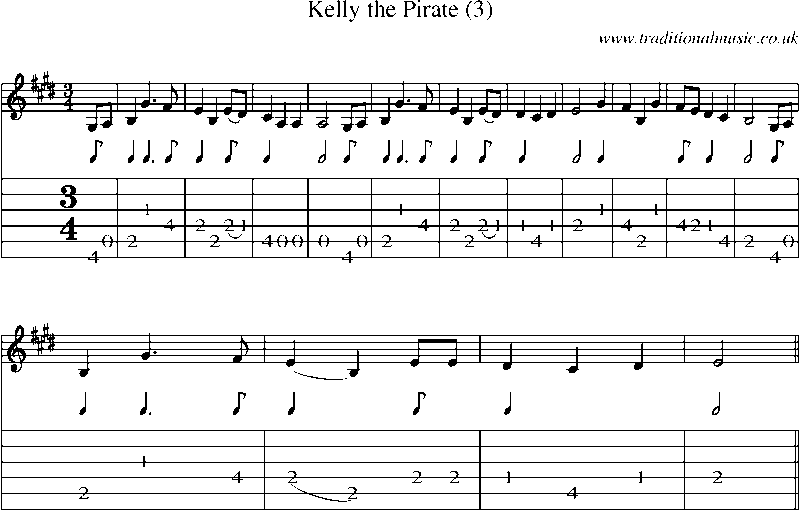 Guitar Tab and Sheet Music for Kelly The Pirate (3)