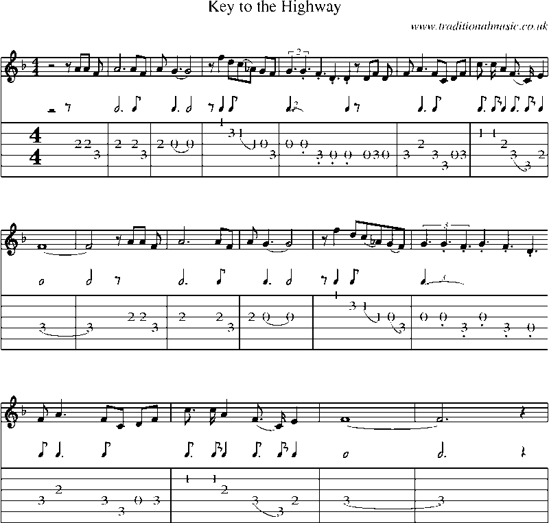 Guitar Tab and Sheet Music for Key To The Highway