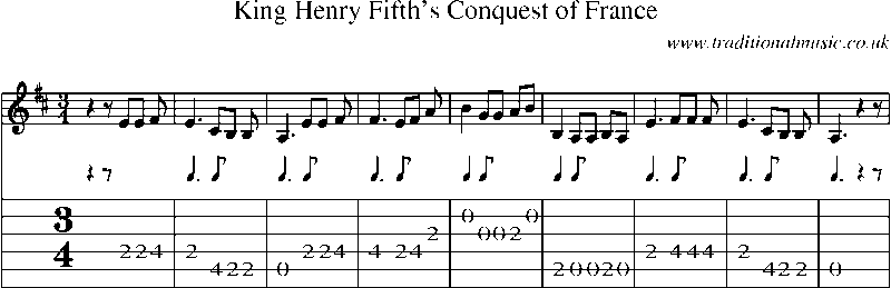 Guitar Tab and Sheet Music for King Henry Fifth's Conquest Of France
