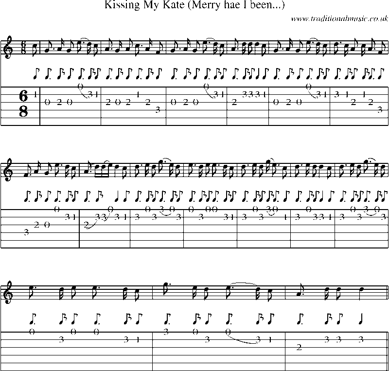Guitar Tab and Sheet Music for Kissing My Kate (merry Hae I Been...)