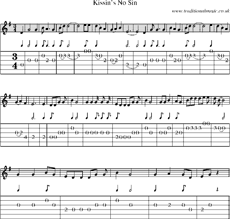 Guitar Tab and Sheet Music for Kissin's No Sin