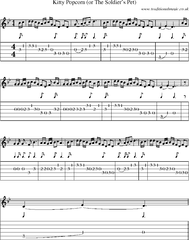 Guitar Tab and Sheet Music for Kitty Popcorn (or The Soldier's Pet)