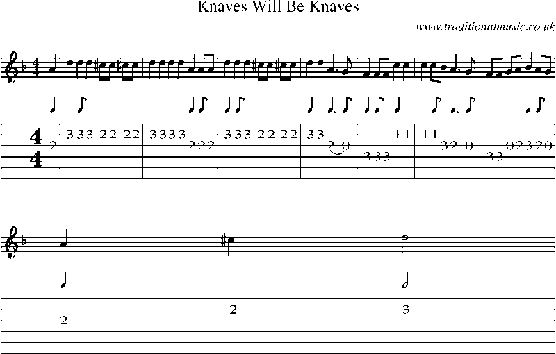 Guitar Tab and Sheet Music for Knaves Will Be Knaves(1)