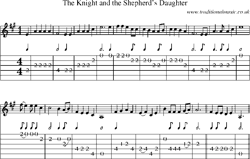 Guitar Tab and Sheet Music for The Knight And The Shepherd's Daughter