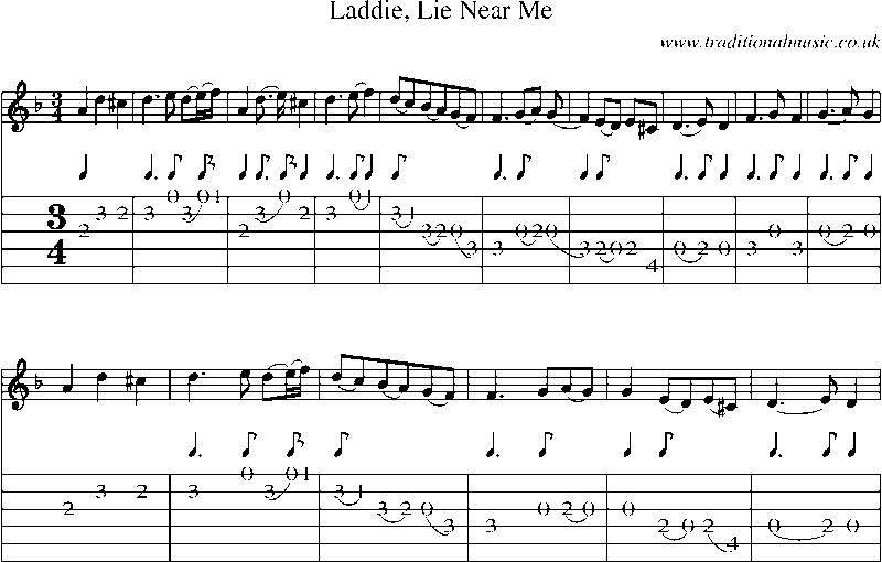 Guitar Tab and Sheet Music for Laddie, Lie Near Me