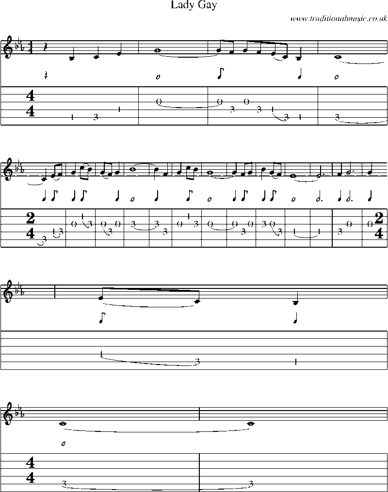 Guitar Tab and Sheet Music for Lady Gay