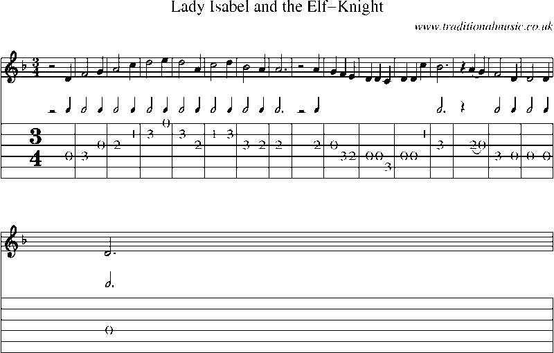 Guitar Tab and Sheet Music for Lady Isabel And The Elf-knight