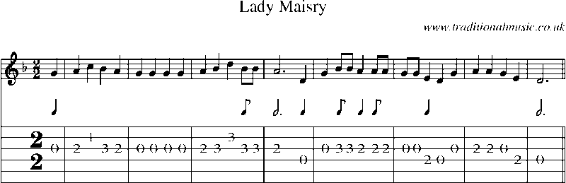 Guitar Tab and Sheet Music for Lady Maisry