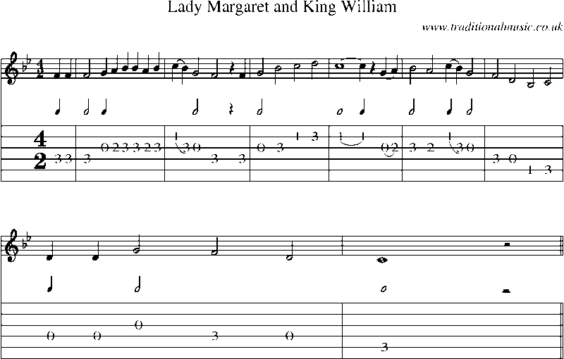 Guitar Tab and Sheet Music for Lady Margaret And King William