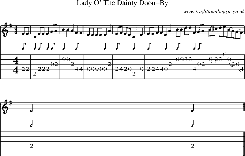 Guitar Tab and Sheet Music for Lady O' The Dainty Doon-by