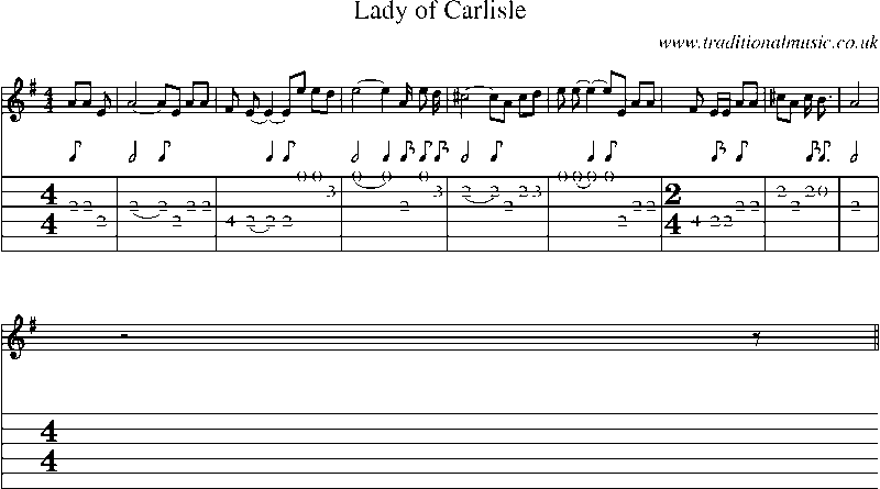Guitar Tab and Sheet Music for Lady Of Carlisle