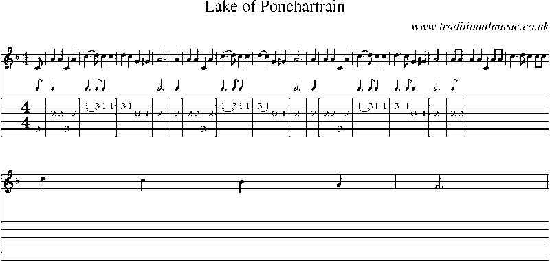 Guitar Tab and Sheet Music for Lake Of Ponchartrain