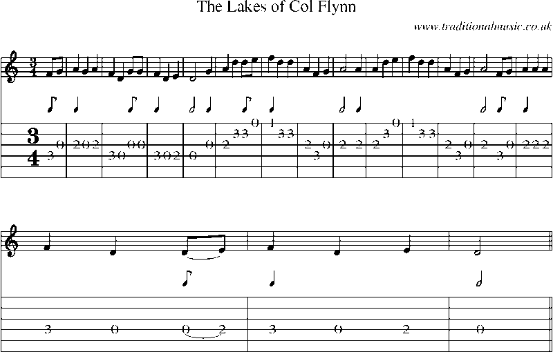 Guitar Tab and Sheet Music for The Lakes Of Col Flynn