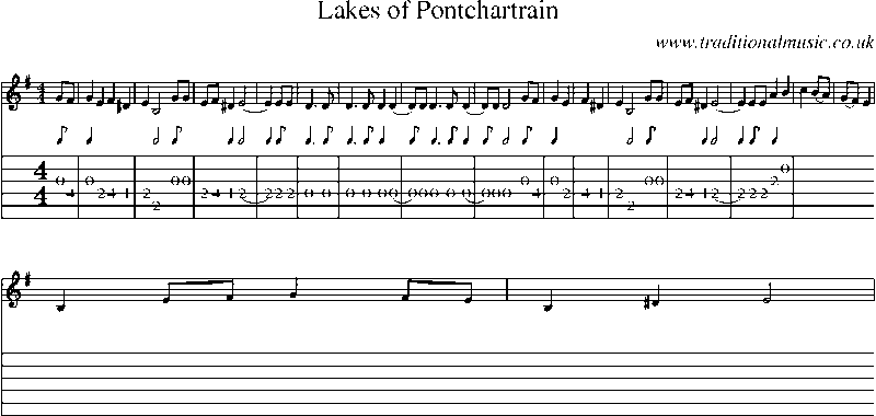 Guitar Tab and Sheet Music for Lakes Of Pontchartrain