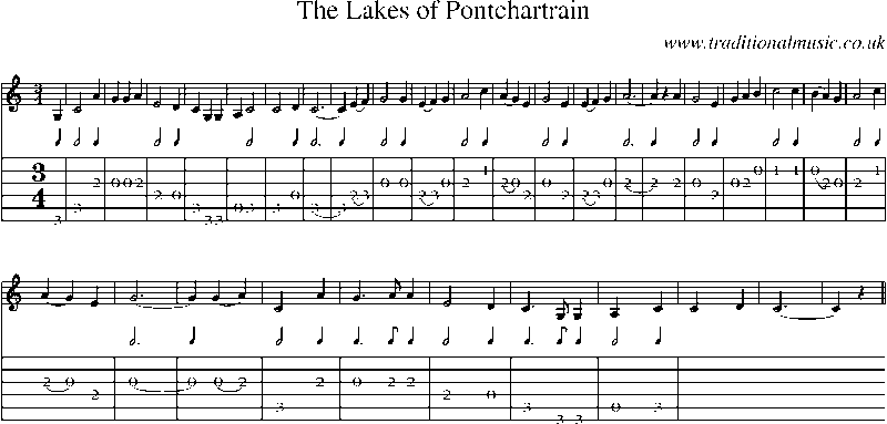 Guitar Tab and Sheet Music for The Lakes Of Pontchartrain