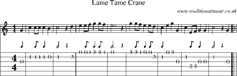 Guitar Tab and Sheet Music for Lame Tame Crane