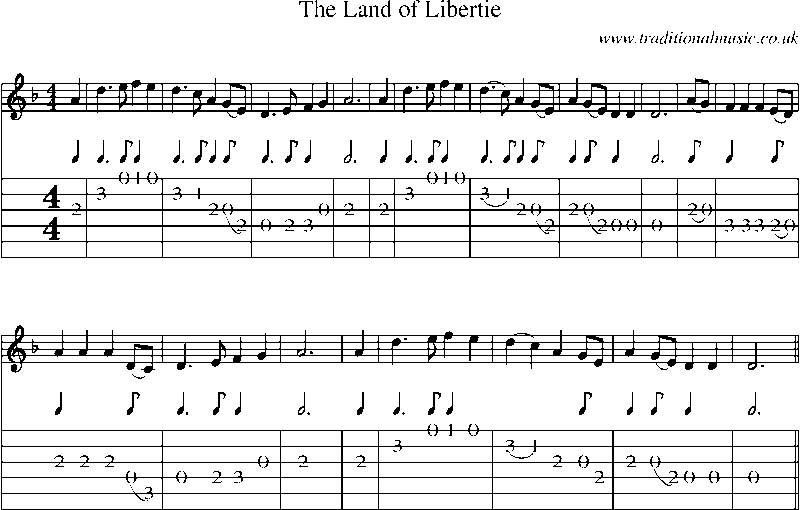 Guitar Tab and Sheet Music for The Land Of Libertie