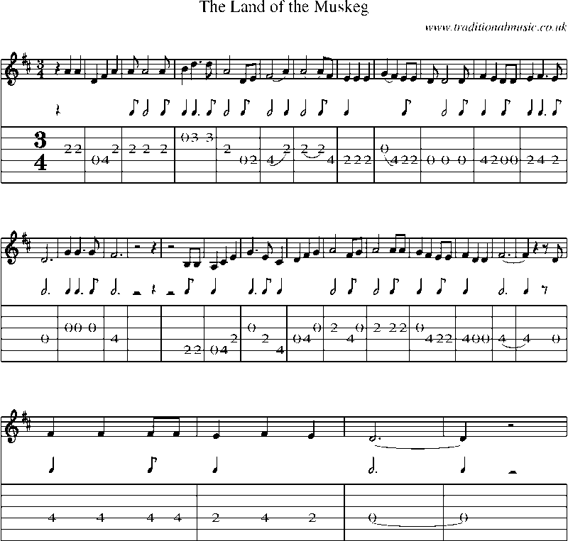 Guitar Tab and Sheet Music for The Land Of The Muskeg