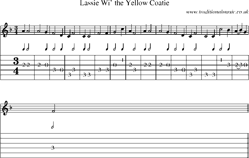 Guitar Tab and Sheet Music for Lassie Wi' The Yellow Coatie