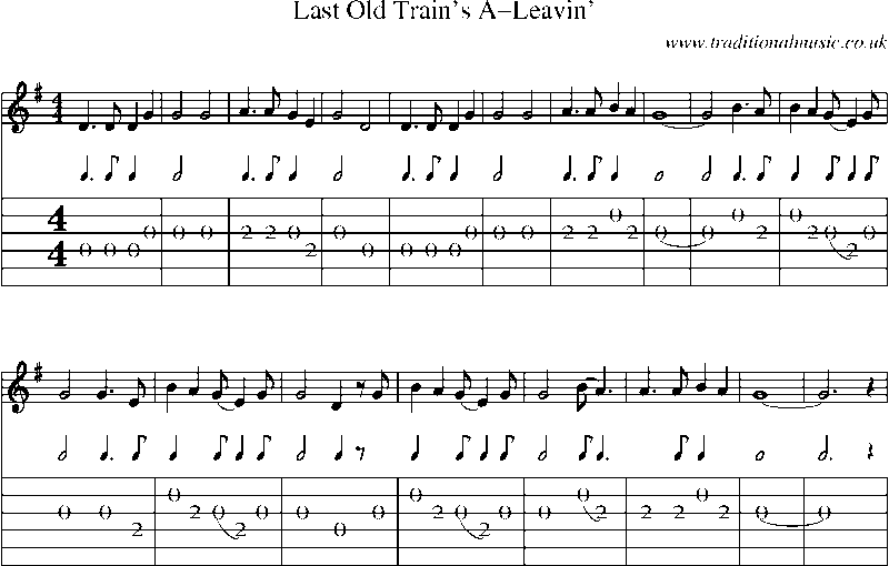 Guitar Tab and Sheet Music for Last Old Train's A-leavin'