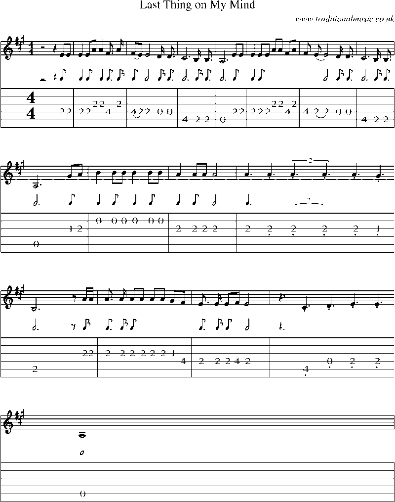 Guitar Tab and Sheet Music for Last Thing On My Mind