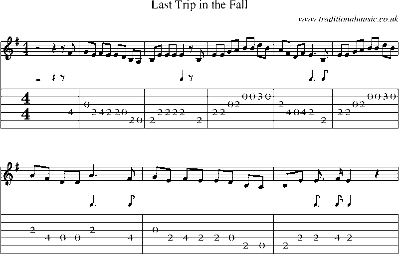 Guitar Tab and Sheet Music for Last Trip In The Fall