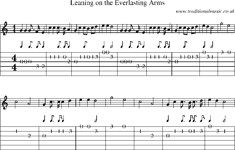 Guitar Tab and Sheet Music for Leaning On The Everlasting Arms