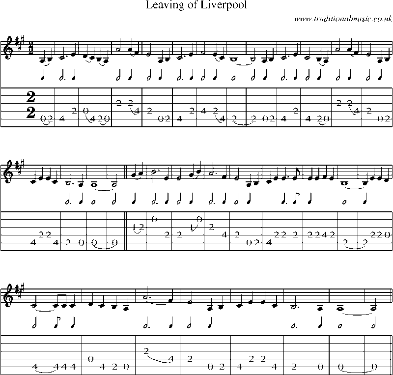 Guitar Tab and Sheet Music for Leaving Of Liverpool