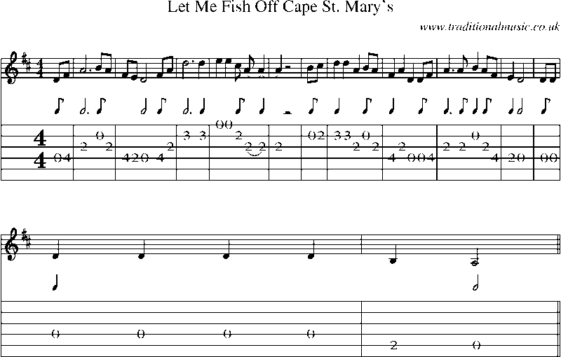 Guitar Tab and Sheet Music for Let Me Fish Off Cape St. Mary's