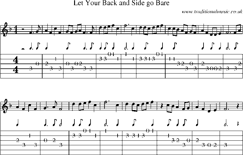 Guitar Tab and Sheet Music for Let Your Back And Side Go Bare