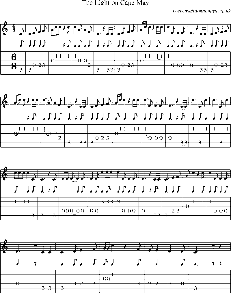 Guitar Tab and Sheet Music for The Light On Cape May