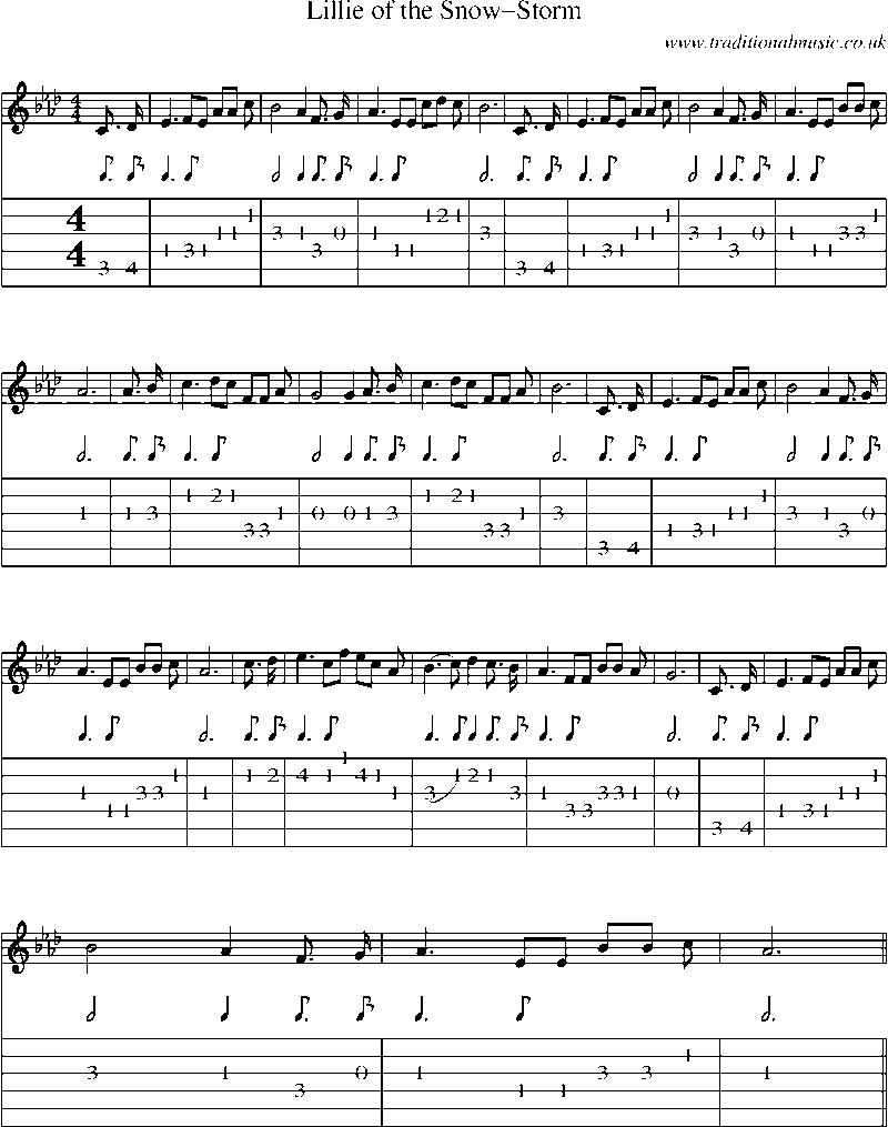 Guitar Tab and Sheet Music for Lillie Of The Snow-storm