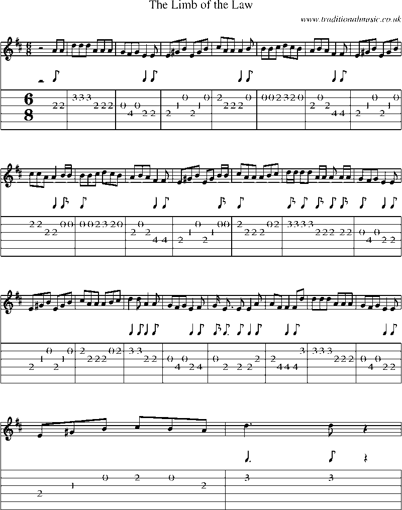Guitar Tab and Sheet Music for The Limb Of The Law