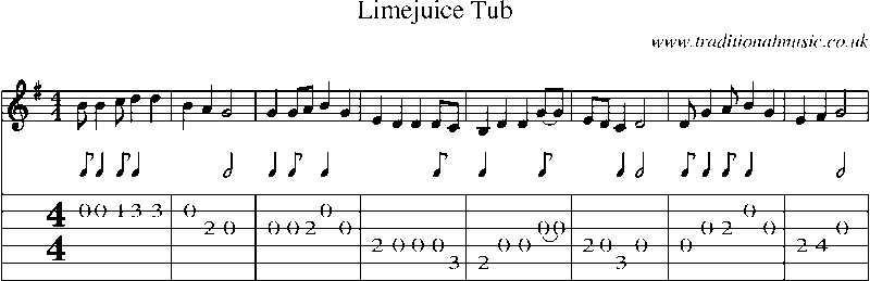 Guitar Tab and Sheet Music for Limejuice Tub