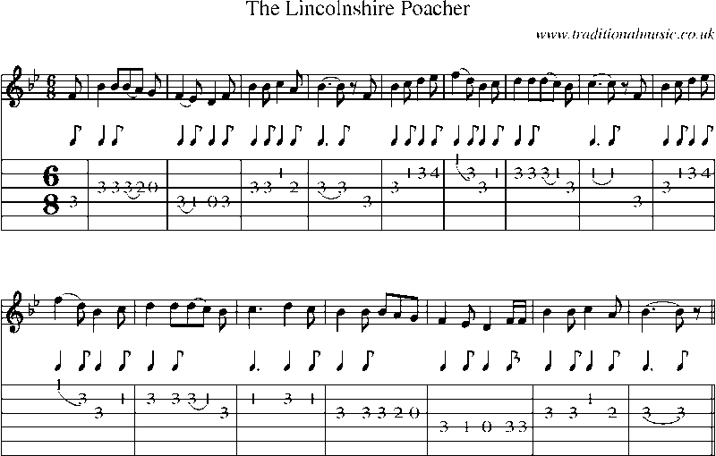 Guitar Tab and Sheet Music for The Lincolnshire Poacher