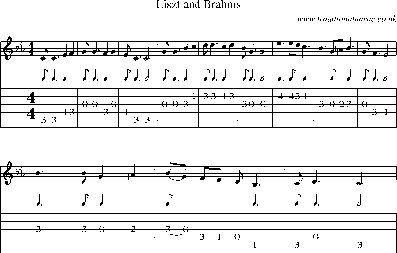 Guitar Tab and Sheet Music for Liszt And Brahms