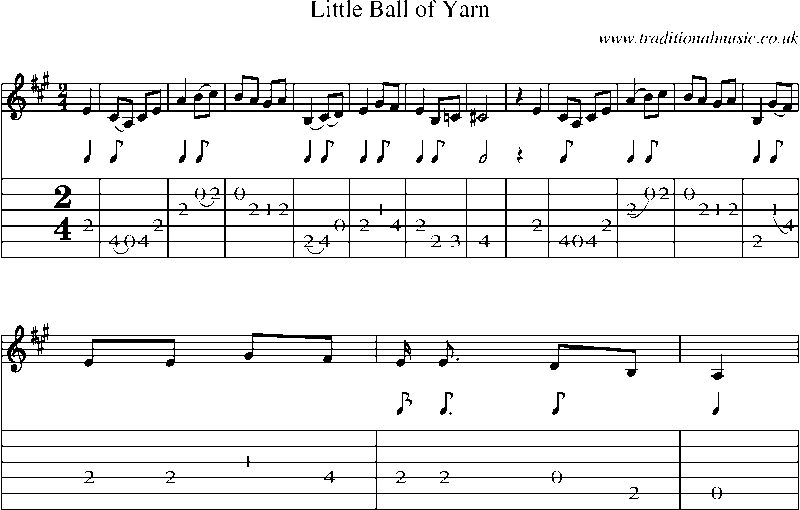 Guitar Tab and Sheet Music for Little Ball Of Yarn