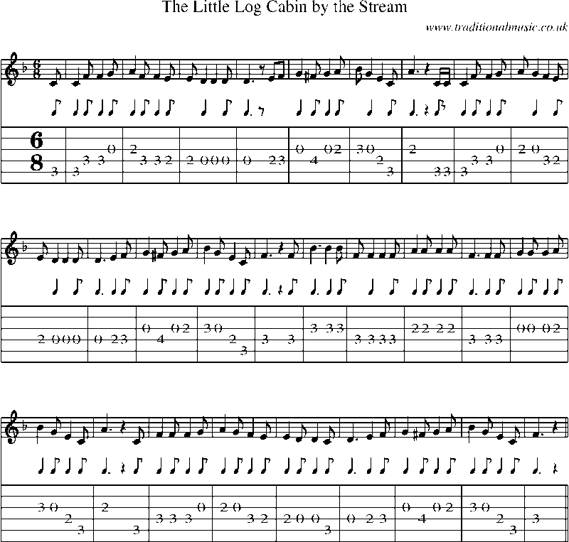 Guitar Tab and Sheet Music for The Little Log Cabin By The Stream