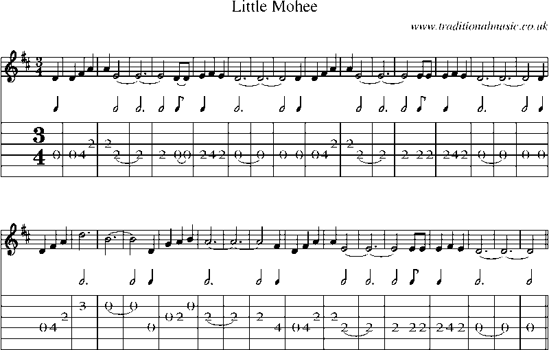 Guitar Tab and Sheet Music for Little Mohee