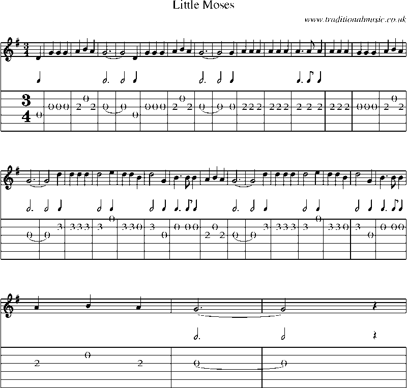 Guitar Tab and Sheet Music for Little Moses