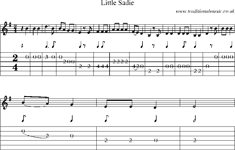 Guitar Tab and Sheet Music for Little Sadie