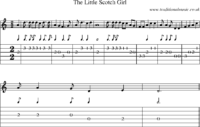 Guitar Tab and Sheet Music for The Little Scotch Girl