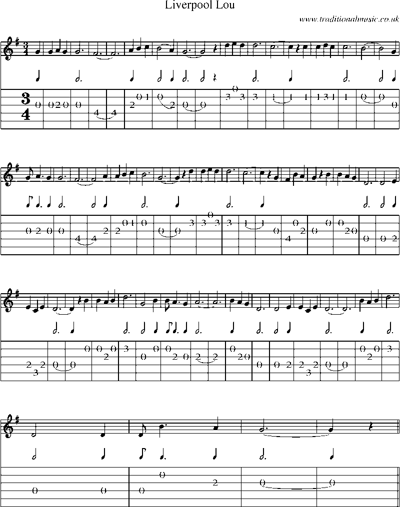 Guitar Tab and Sheet Music for Liverpool Lou