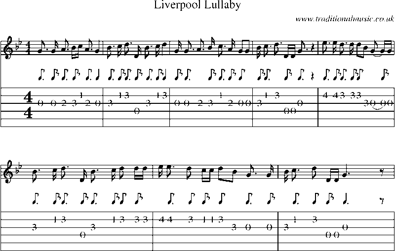 Guitar Tab and Sheet Music for Liverpool Lullaby