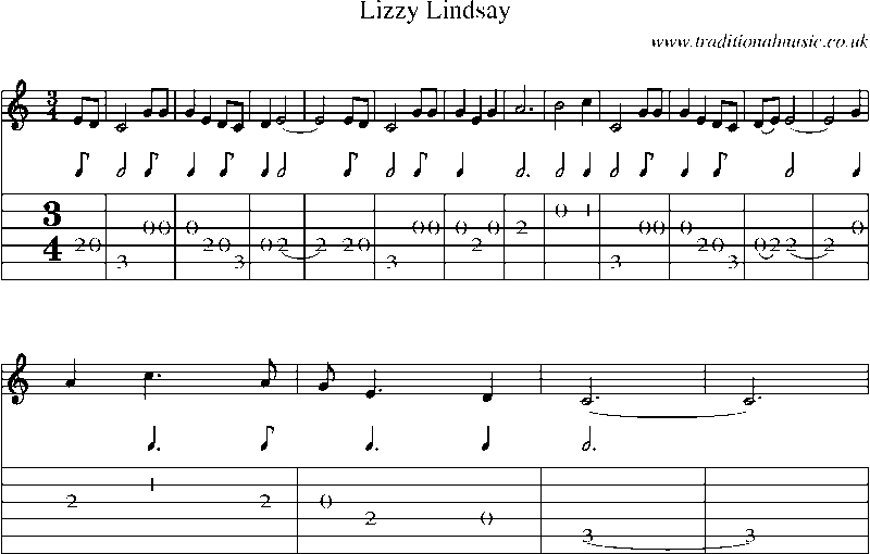 Guitar Tab and Sheet Music for Lizzy Lindsay