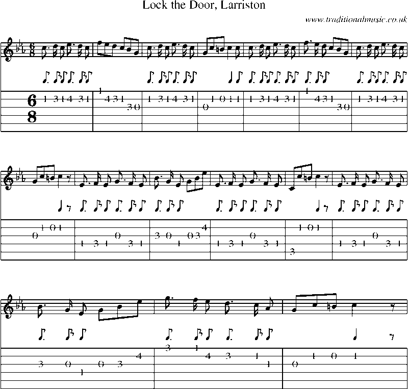 Guitar Tab and Sheet Music for Lock The Door, Larriston