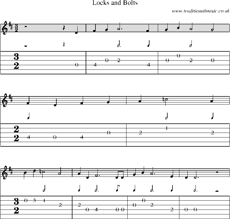 Guitar Tab and Sheet Music for Locks And Bolts