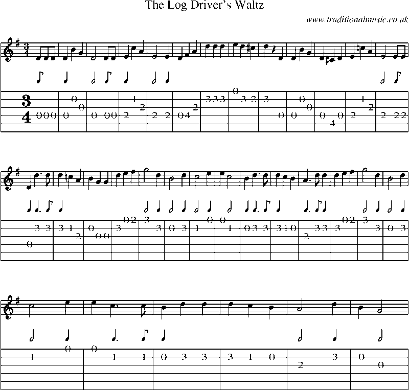Guitar Tab and Sheet Music for The Log Driver's Waltz