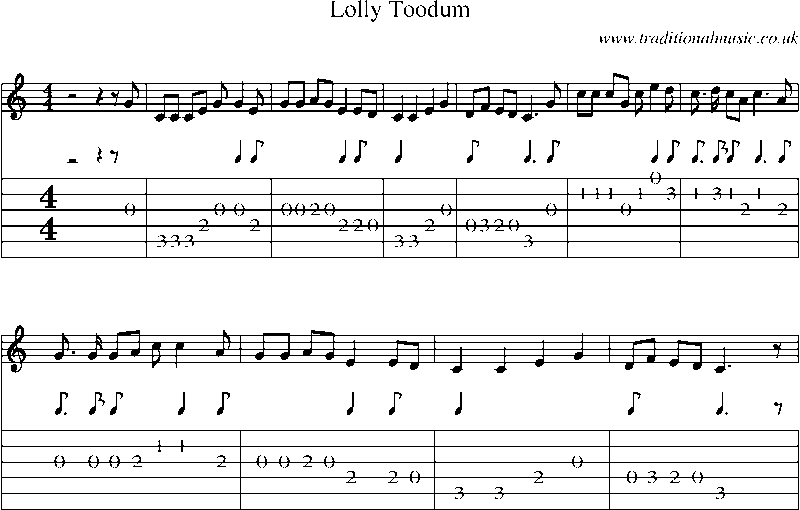 Guitar Tab and Sheet Music for Lolly Toodum