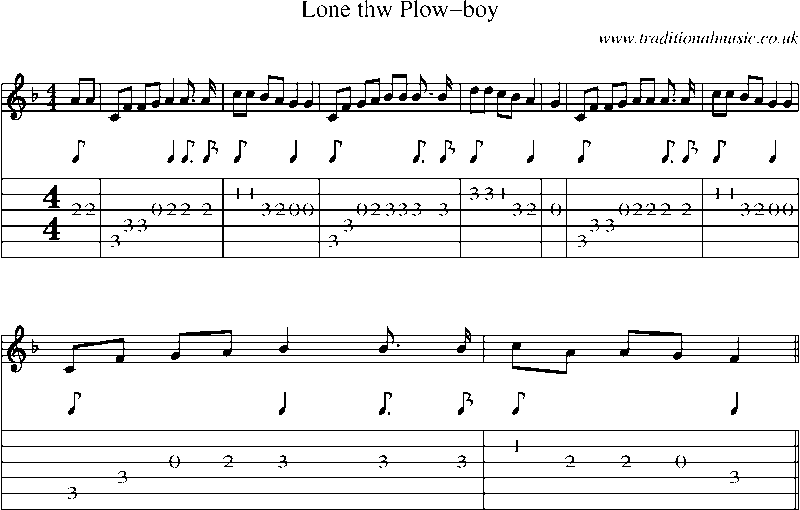 Guitar Tab and Sheet Music for Lone Thw Plow-boy